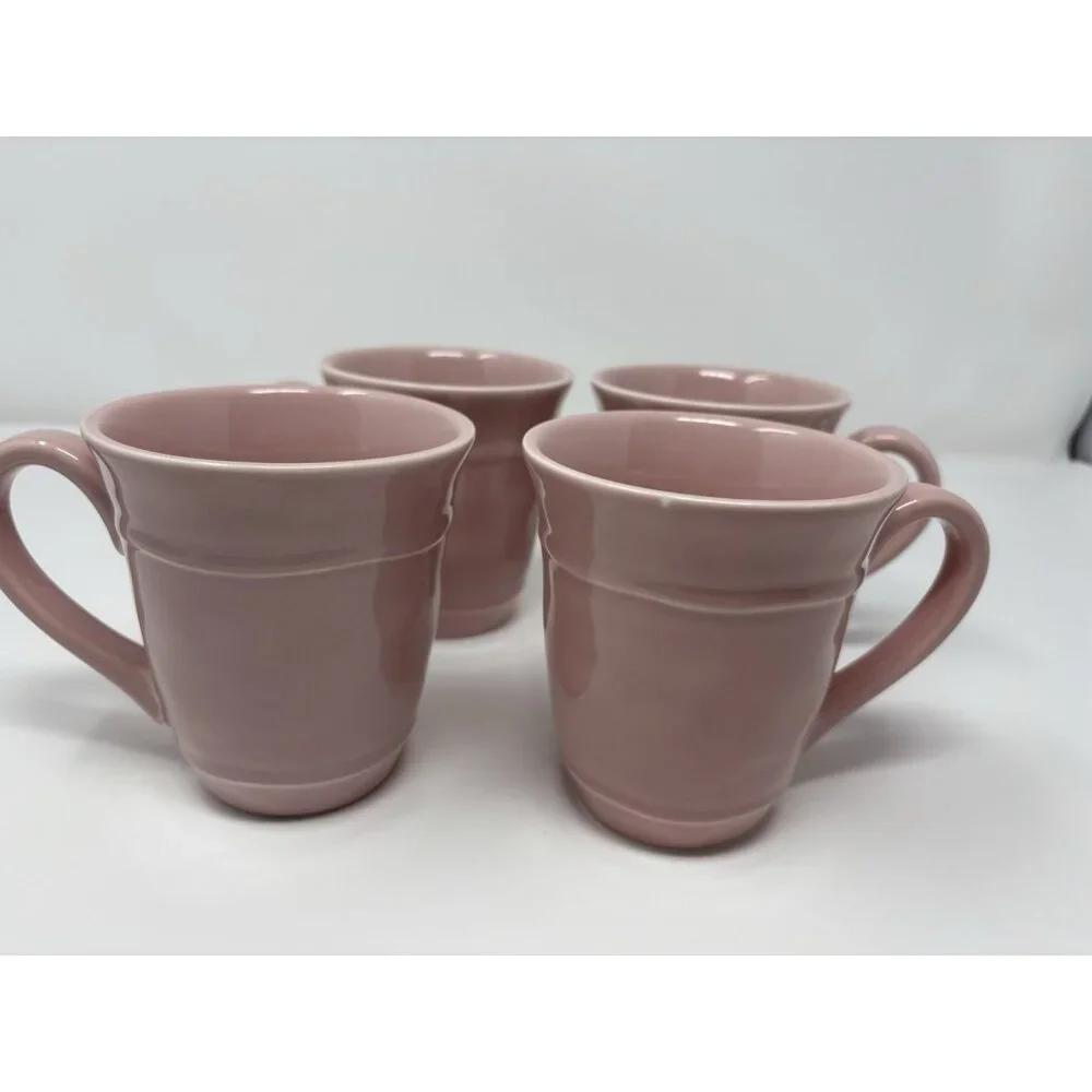 Pottery Barn Cambria Handcrafted Stoneware Mugs Rose Color Set Of 4